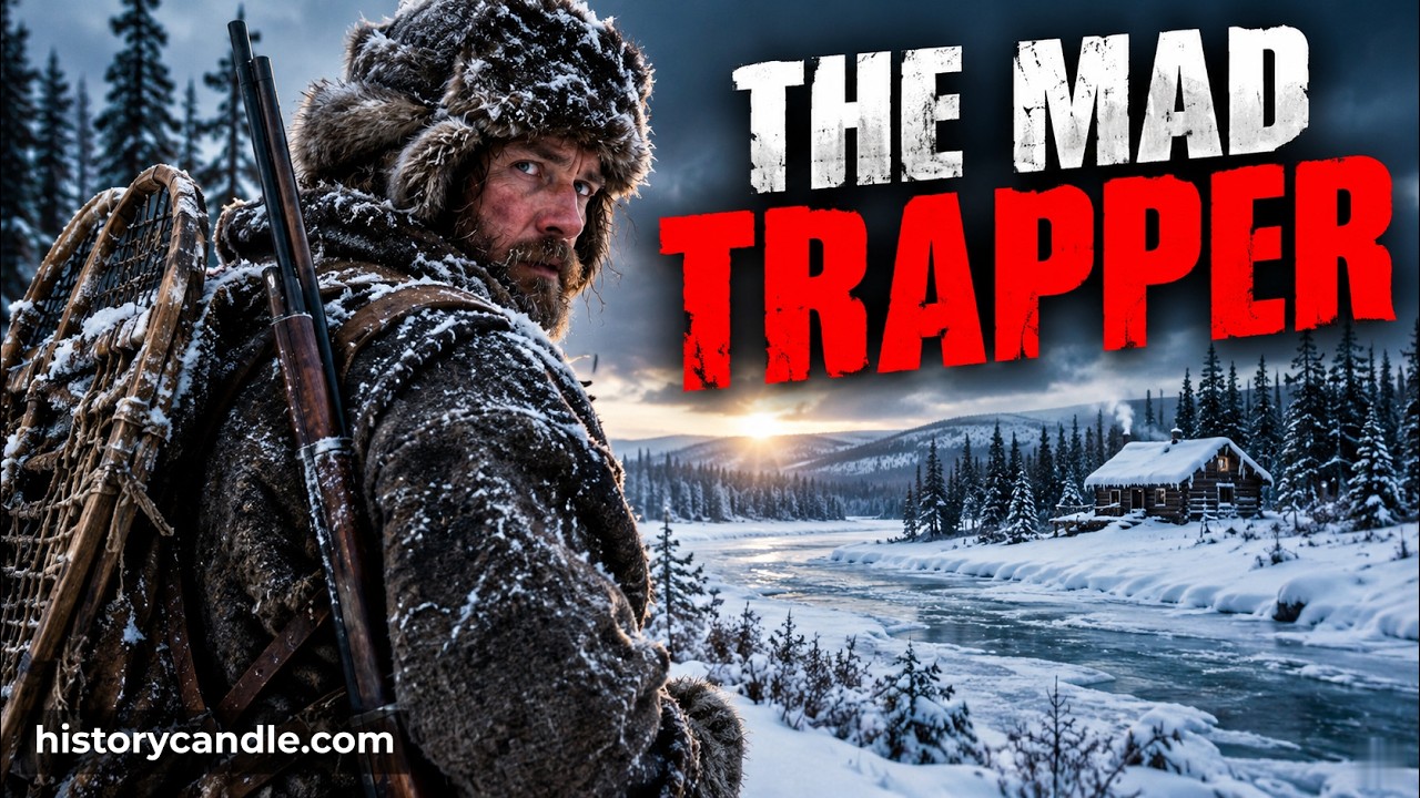 Title card for the History Candle documentary The Mad Trapper of Rat River, set in a frozen 1932 Arctic landscape